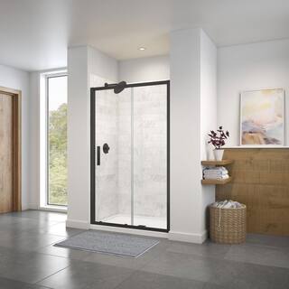 MAAX Connect 45 x 72 in. 6 mm Sliding Shower Door for Alcove Installation with Clear glass in Matte Black 135241-900-340-000