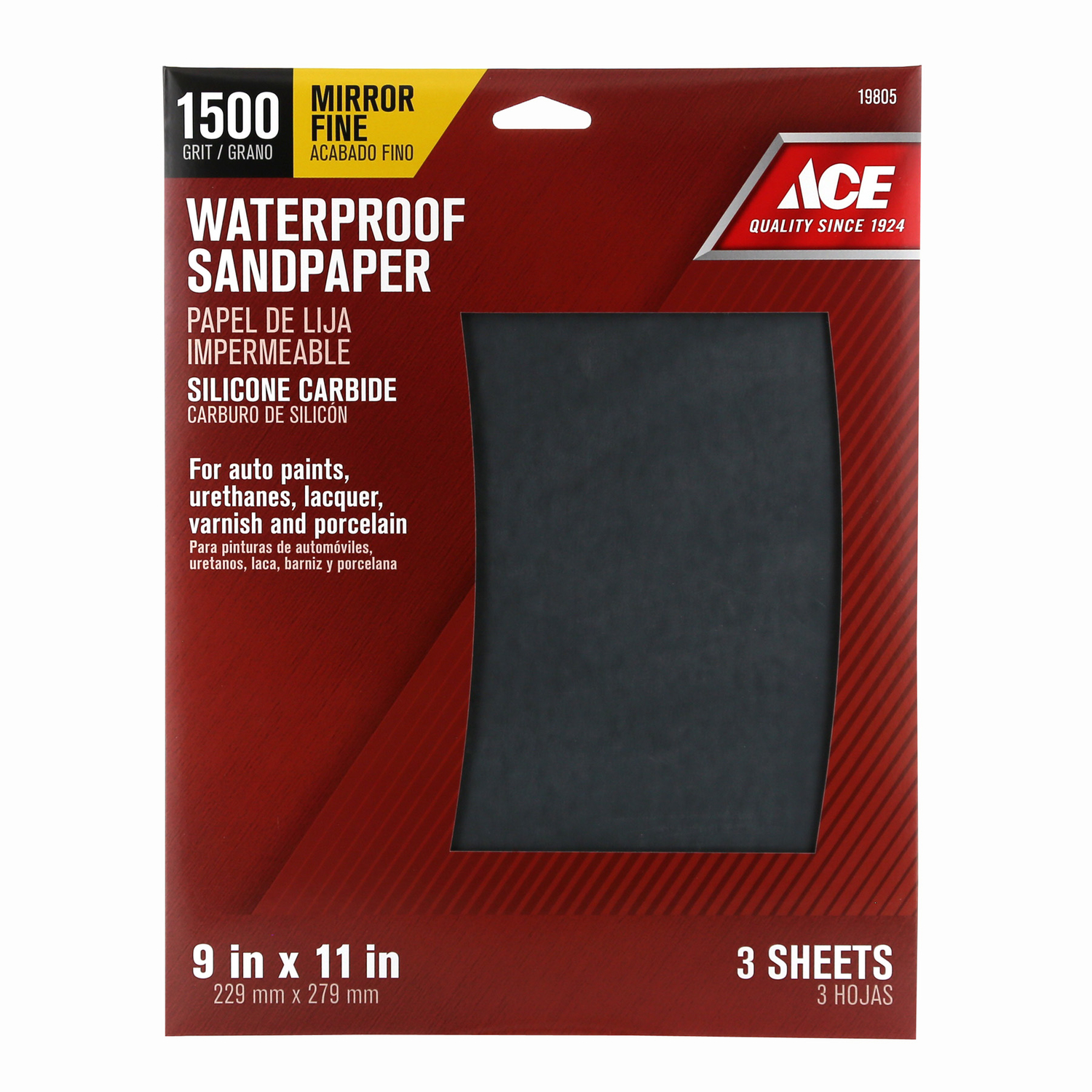 Ace 11 in. L X 9 in. W 1500 Grit Silicon Carbide Waterproof Sandpaper 3 pk