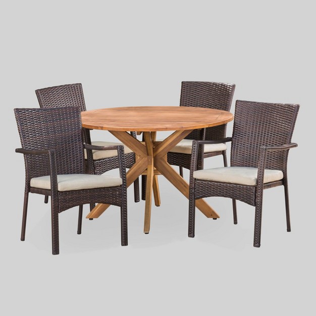 Stamford 5pc Acacia Wood amp Wicker Patio Dining Set Brown Christopher Knight Home