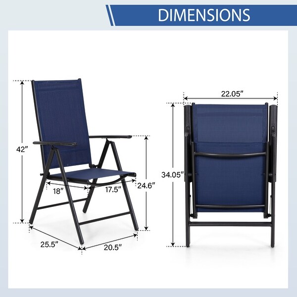 Outdoor 5/7Piece Patio Dining Set，7positon Reclining Folding Sling Chair and ECoating Metal Steel Table