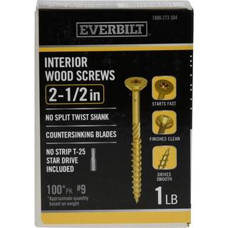 Everbilt #9 x 2-12 in. Star Drive Flat Head Interior Wood Deck Screws (100-Pack) 117328