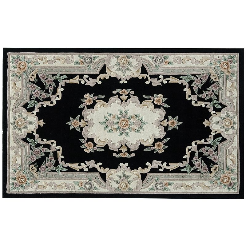 Rugs America New Aubusson Framed Floral Wool Rug