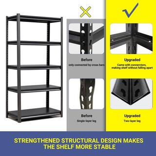 Tidoin Black 5-Tier Steel Shelving Unit Heavy Duty Shelving Garage Storage Utility Rack 31.5 in. W x 15.7 in. D x 63 in. H MOR-YDW1-363