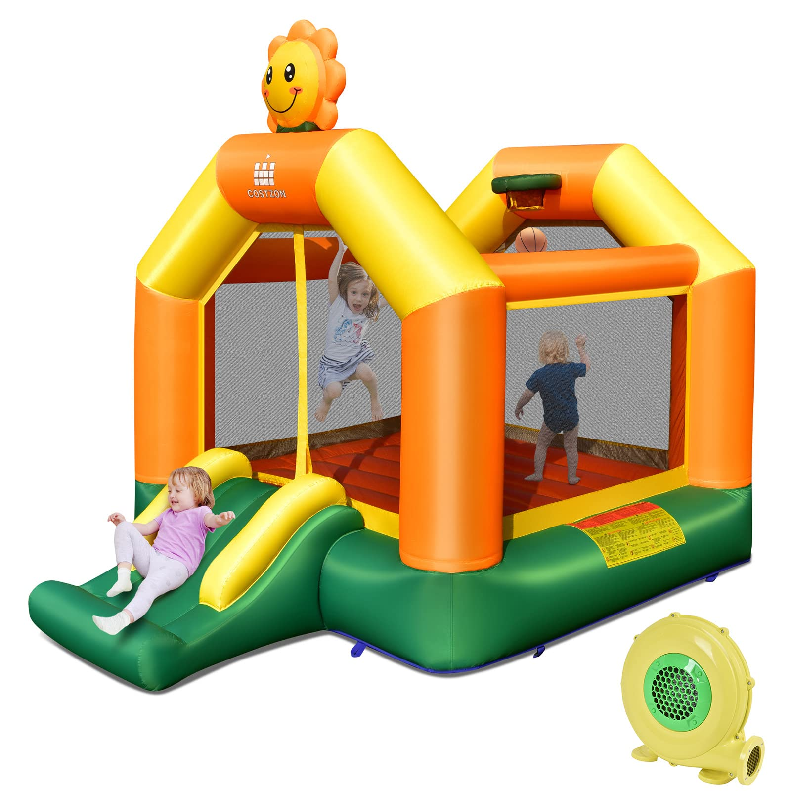 Costzon Inflatable Bounce House, Sunflower Theme Jump with Slide Bouncer w/ Jumping Area