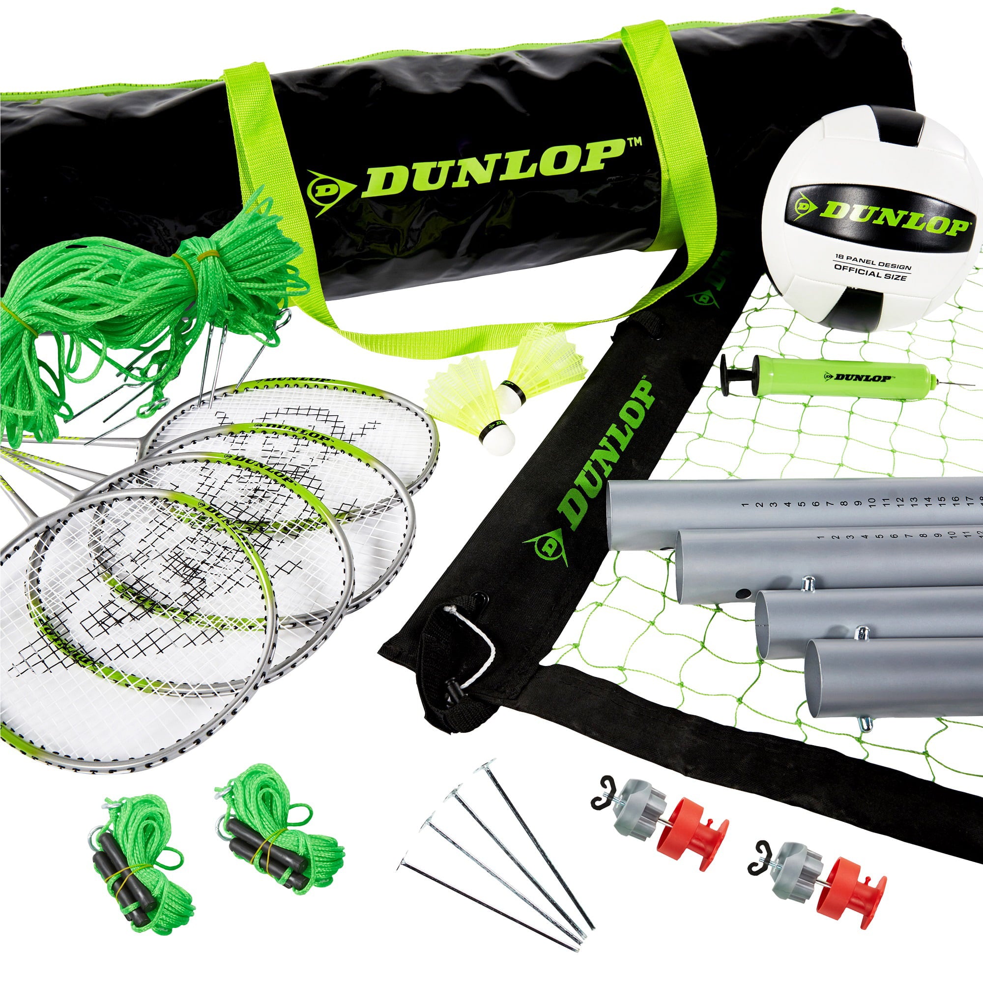 Dunlop Volleyball & Badminton Combo Set, Lawn Game, Green/Black