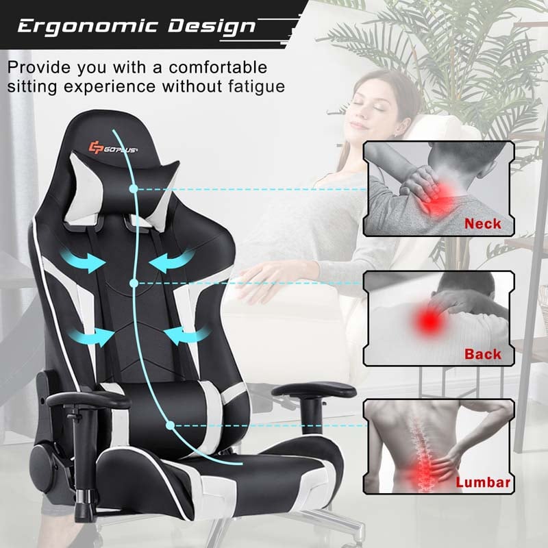 Ergonomic Swivel Massage Gaming Chair Recliner, E-Sport Gamer Racing Chair, Computer Office Chair with Headrest & Lumbar Support