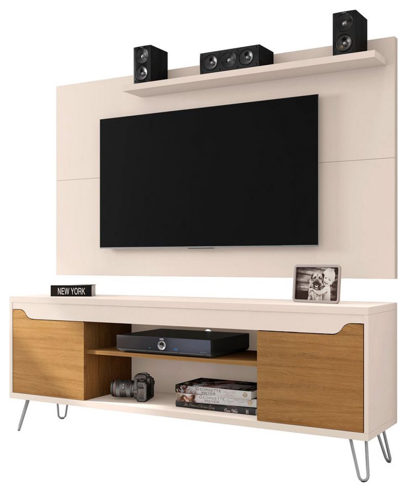 Retro TV Stand  Display Shelves and Cabinets With Wall Panel   Midcentury   Entertainment Centers And Tv Stands   by Declusia  Houzz