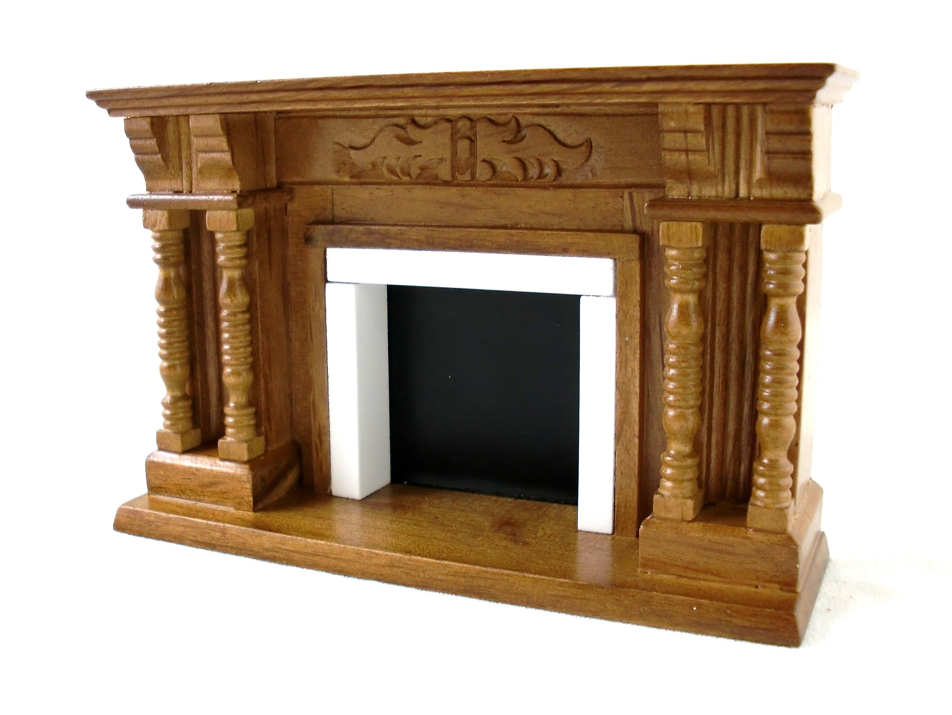 Dolls House Miniature Furniture Victorian Walnut Wood Fireplace