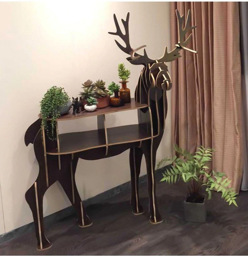 🌲FSC Certification🌲-Wooden craft bookshelf deer table
