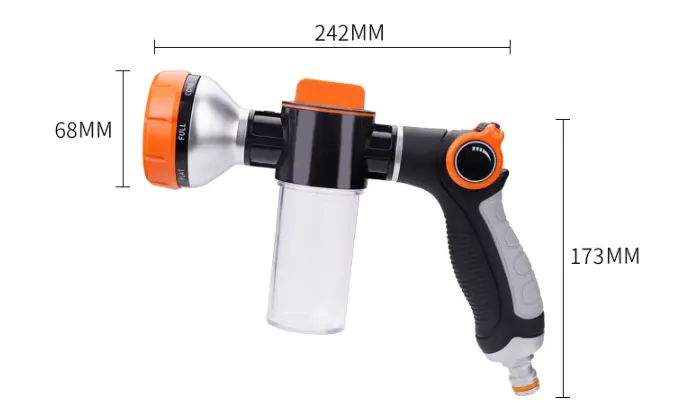 China Factory Supply Garden Hose Soap Sprayer Attachment Nozzle With 8 Spray Mode For Lawn Care