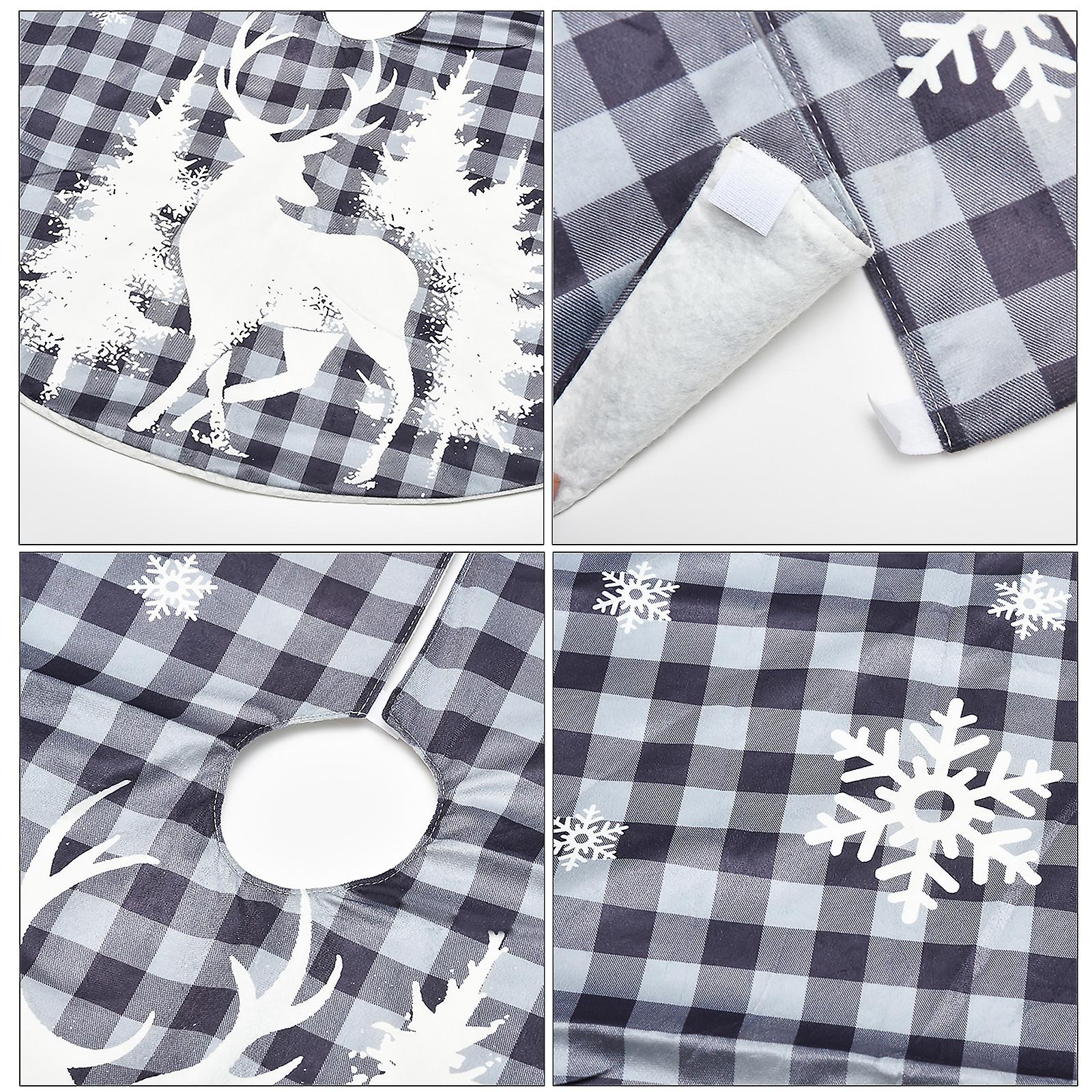 122cm Grid Printing Elk Tree Skirt Christmas Tree Bottom Apron Dress Up For Christmas Holiday Party Decoration Black And Gray Grid Forest Elk