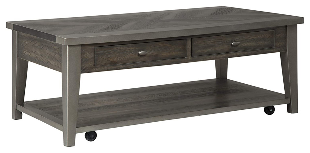 Rustic Coffee Table  Tapered Legs With 2 Storage Drawers  ampLower Shelf  Two Tone   Midcentury   Coffee Tables   by Declusia  Houzz