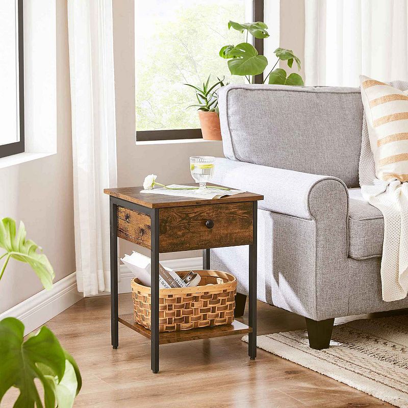 Set Of 2 Industrial Brown Nightstands With Drawers