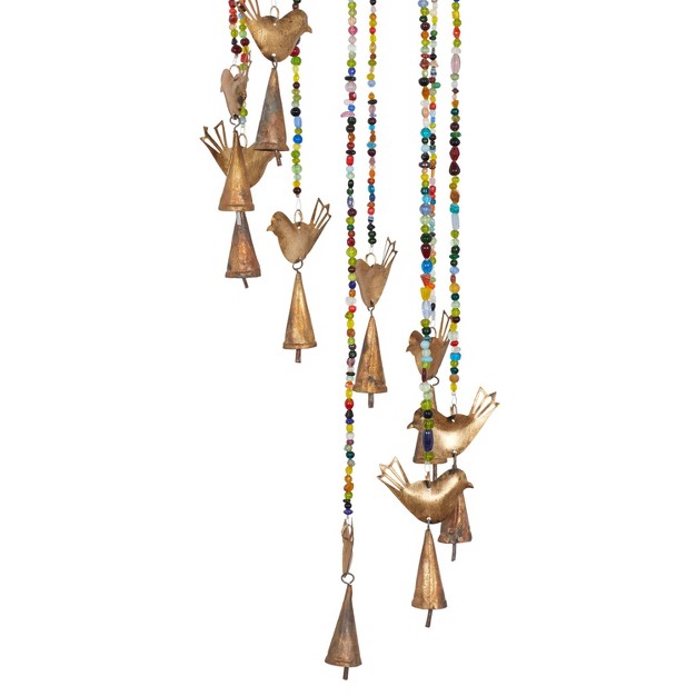 X 7 quot Eclectic Metal Birds Windchime With Beaded Strands Gold Olivia amp May