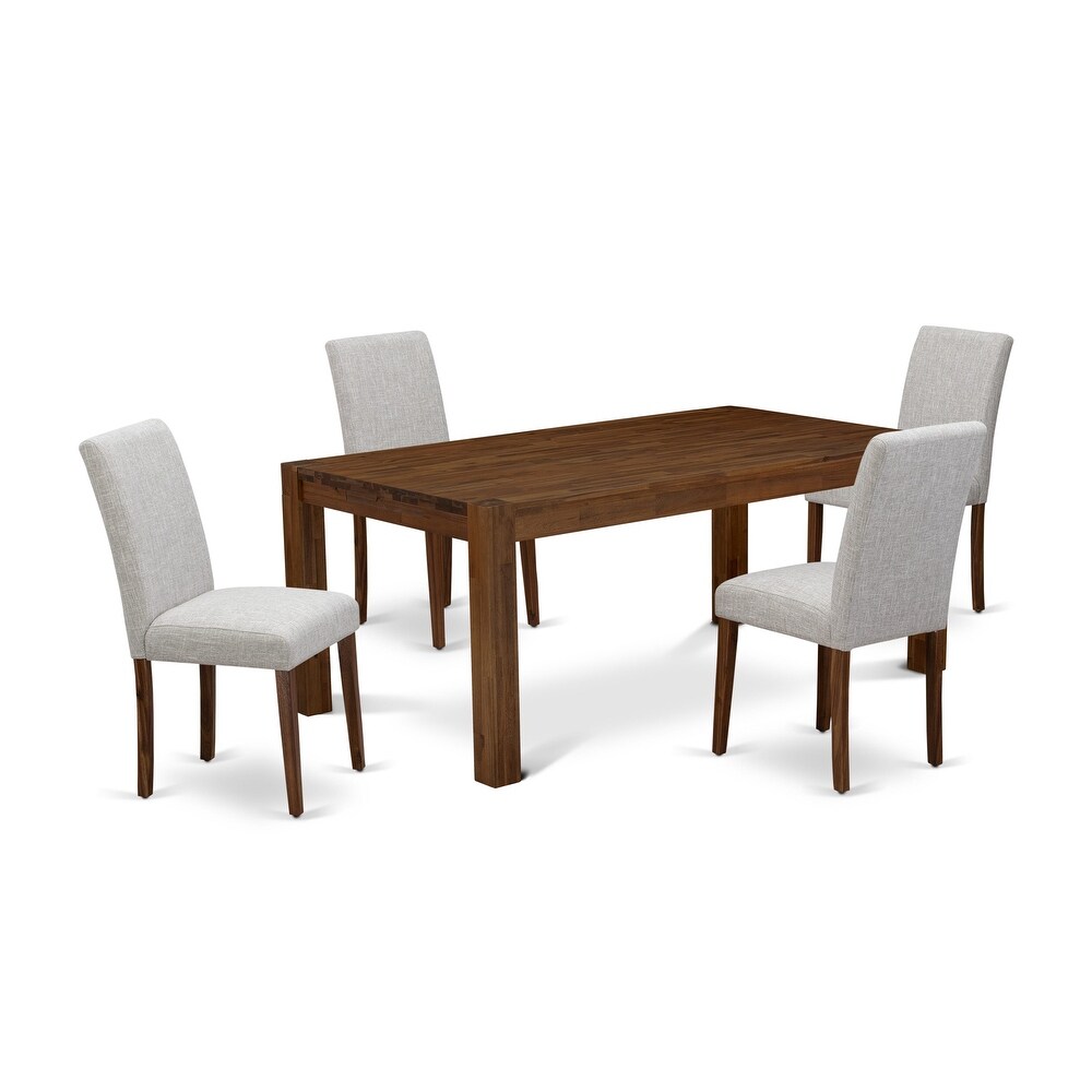 East West Furniture Dining Table Set  a Wood Kitchen Table and 4 Doeskin Linen Fabric Dining Chairs  Natural (Pieces Options)