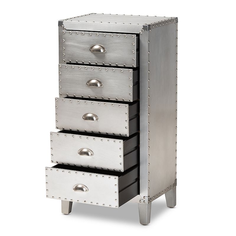 Baxton Studio Carel Silver 5-Drawer Storage Cabinet