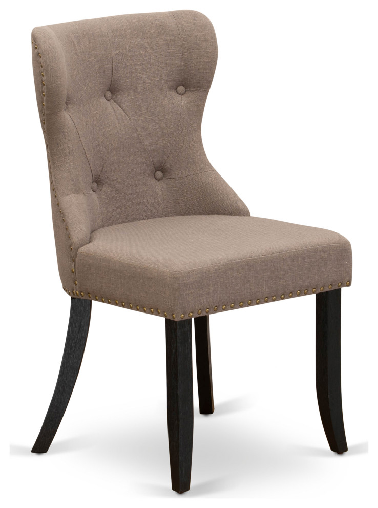 Set Of 2  Dining Chairs  Black Wood Structure  Blue Seat  Button Tufted Back   Transitional   Dining Chairs   by Kolibri Decor  Houzz