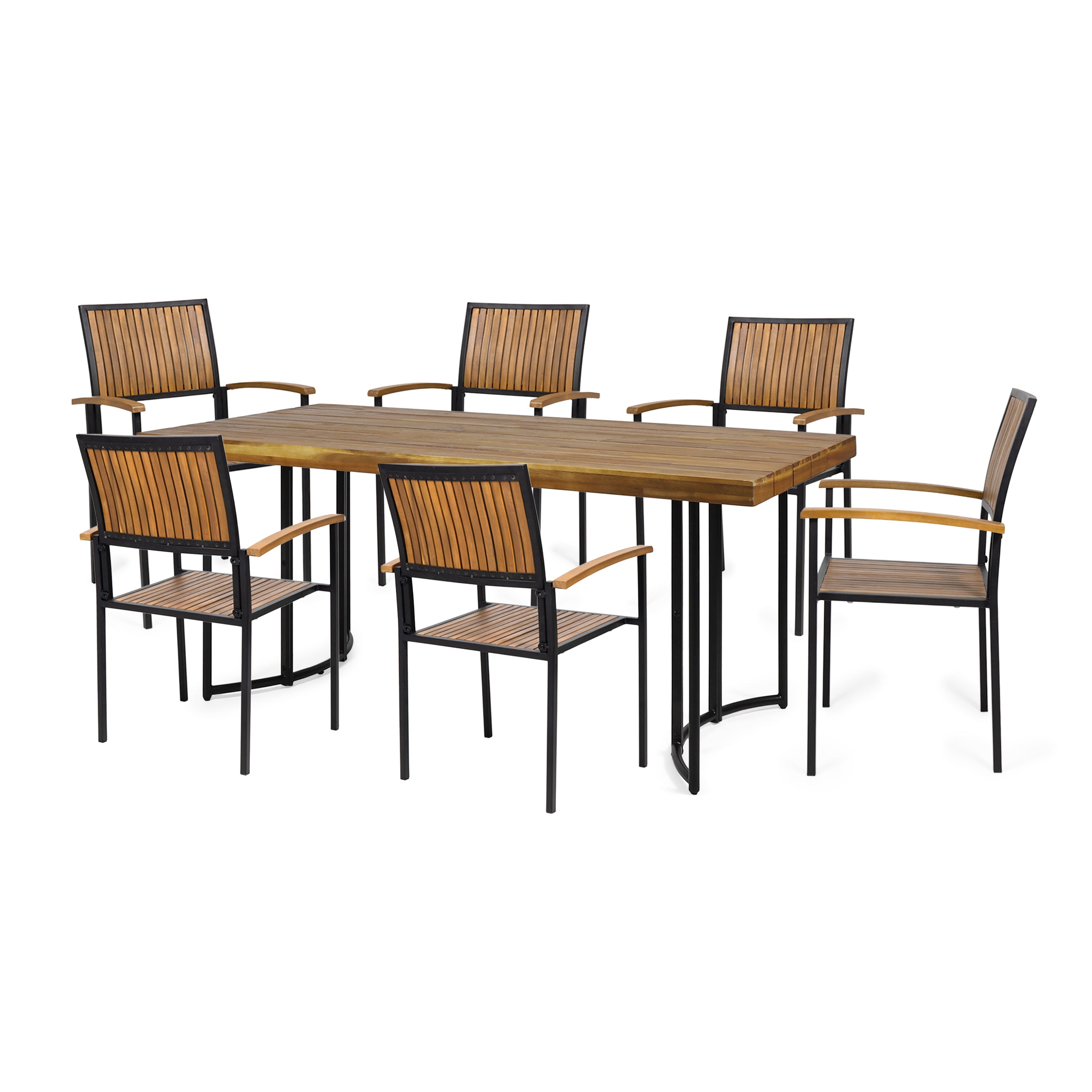 Rocio Outdoor Modern Industrial 7 Piece Acacia Wood Dining Set