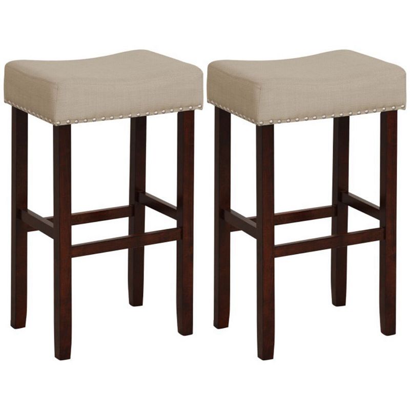 Hivago 2 Set of 29 Inch Height Upholstered Bar Stool with Solid Rubber Wood Legs and Footrest