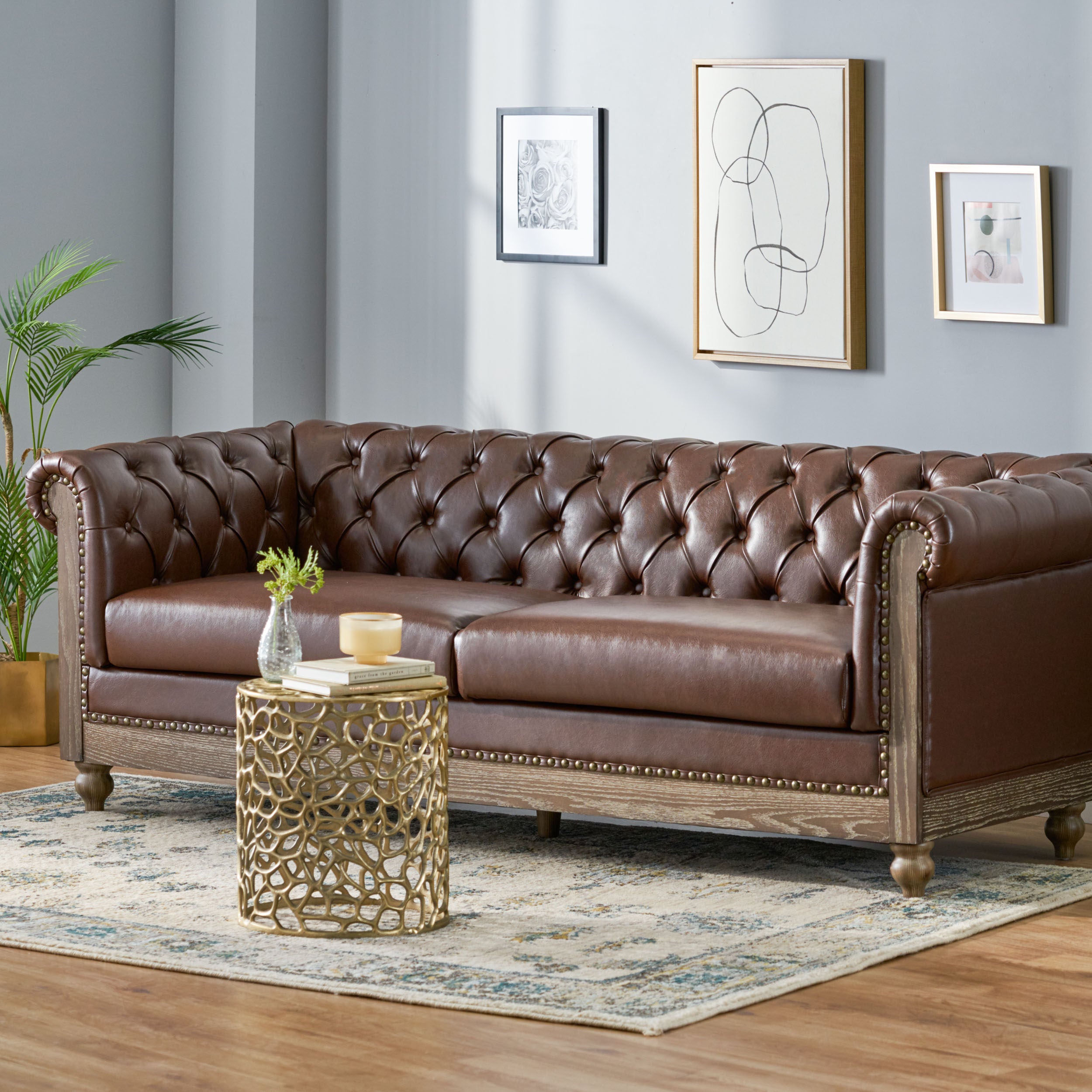 Kinzie Chesterfield Tufted 3 Seater Sofa with Nailhead Trim