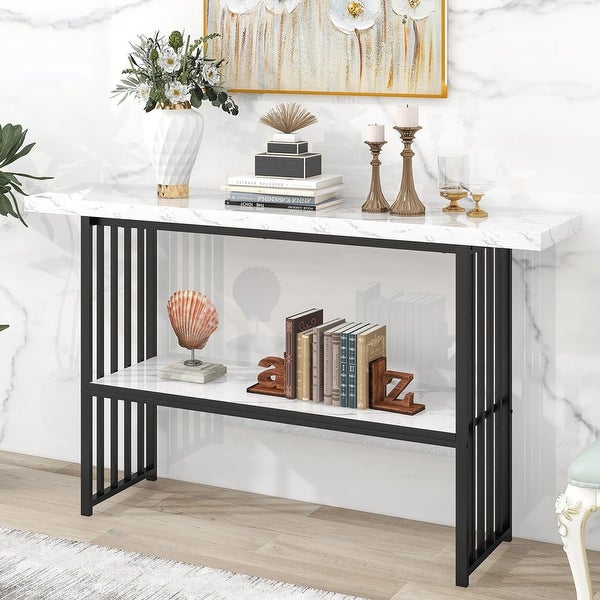 63'' Console Table with 2 Shelves， Extra Long Entryway Table with Metal Frame