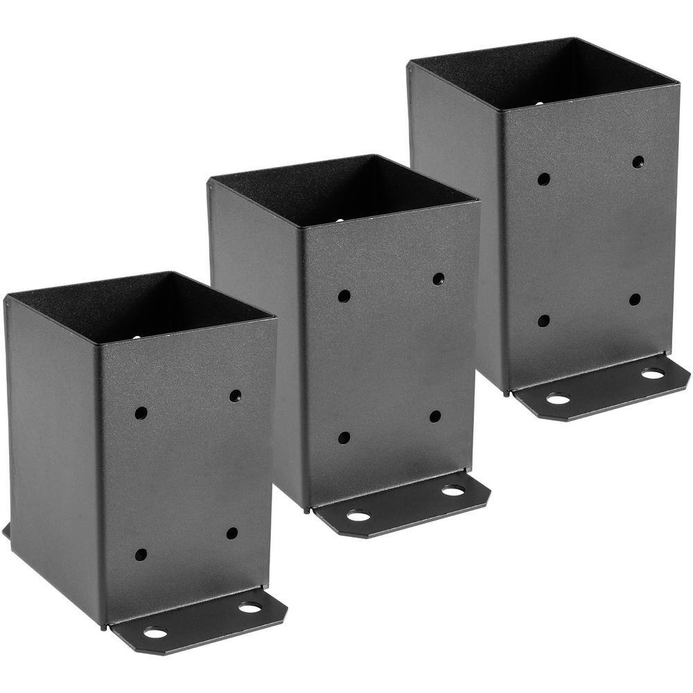 VEVOR 4 in. x 4 in. Post Base Deck Post Base Post Bracket Fence Post Anchor Black Powder-Coated Deck Post Base (3-Pieces) LJJDZ4X4LZDZ3PCS1V0