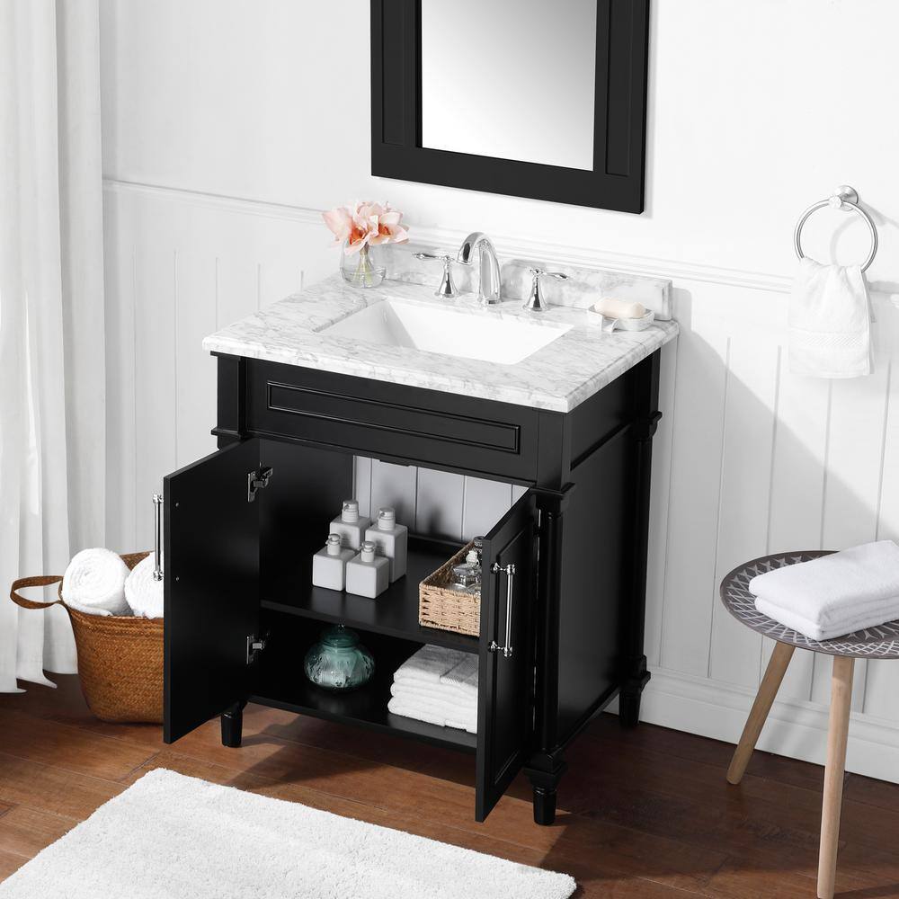 Home Decorators Collection Aberdeen 30 in. x 22 in. D x 34.5 in. H Bath Vanity in Black with White Carrara Marble Top Aberdeen 30B