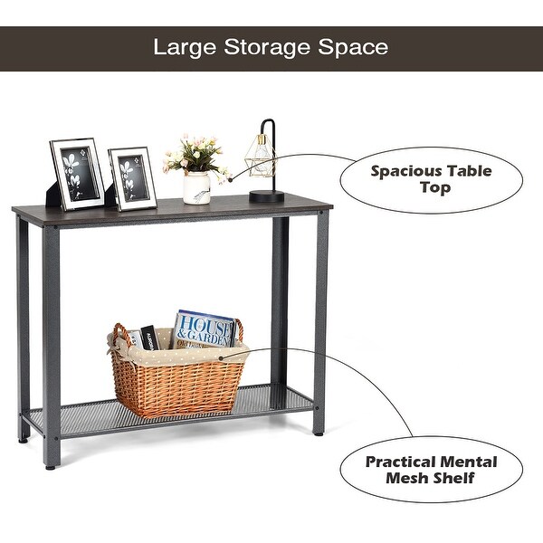 Console Sofa Table Wood with Adjustable Feet and Storage Shelf