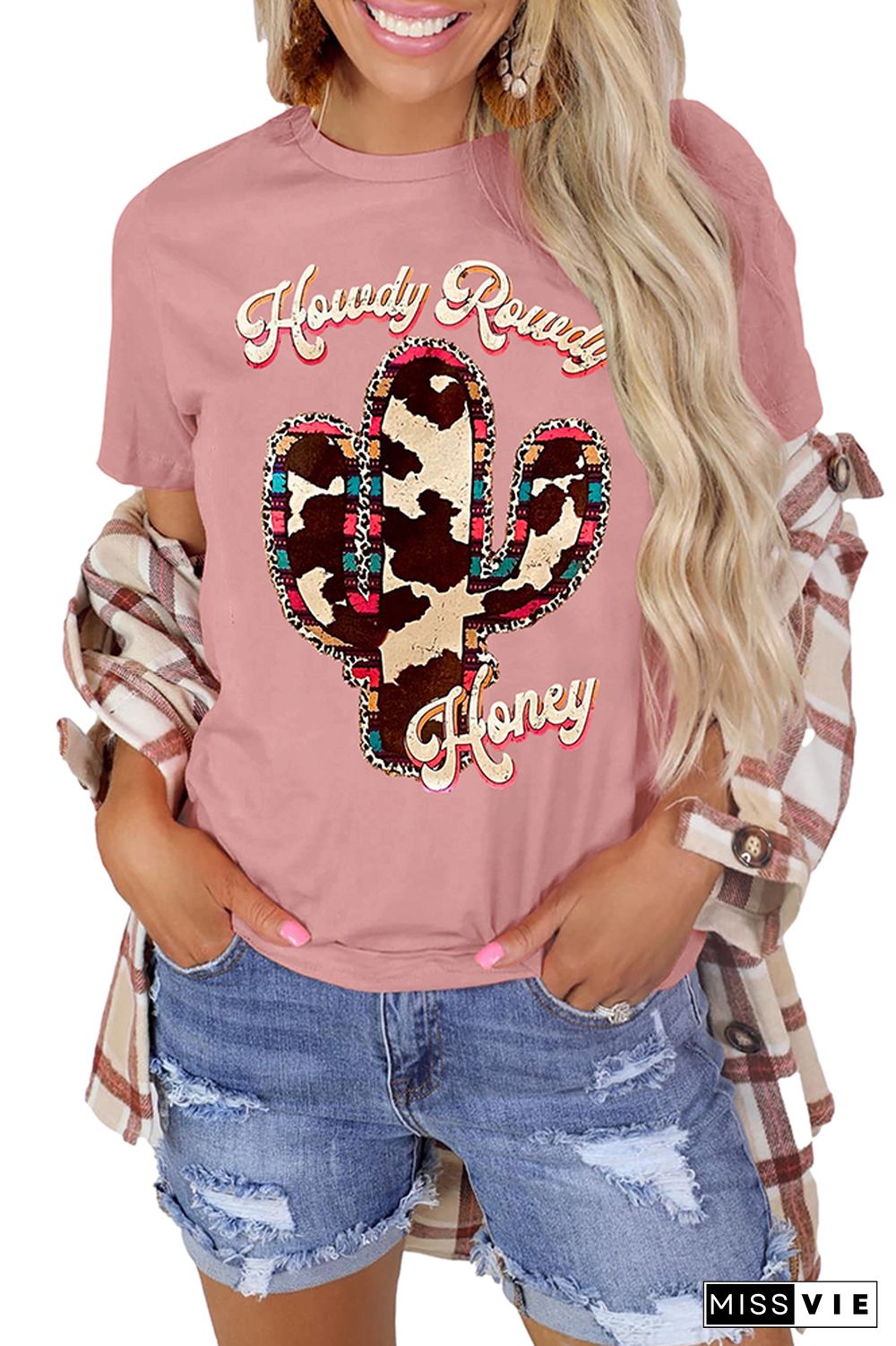 Howdy Rowdy And Honey Print Graphic Tees for Women Wholesale Short Sleeve T shirts Top