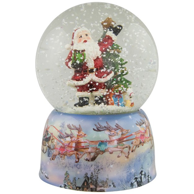 Waving Santa Claus With Christmas Tree Musical Snow Globe