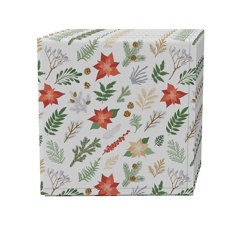 Napkin Set of 4， 100% Cotton， 20x20， Christmas Plants and Flowers