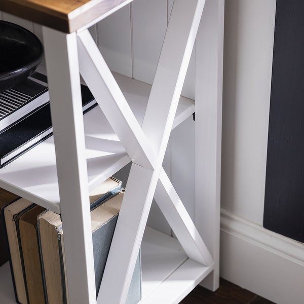 Solid Wood Storage Console Table， White/Reclaimed Barnwood