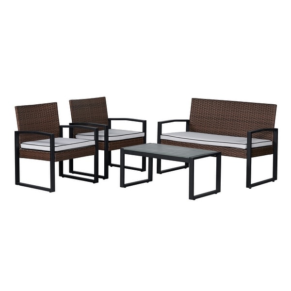 Thom 4Piece Modern Coastal Faux Wicker Conversation Outdoor Patio Set，by JONATHAN Y