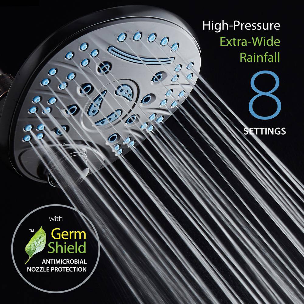 AQUACARE 8-Spray Patterns 7 in. Single Wall Mount Fixed Shower Head Anti-microbial Waterfall in Oil Rubbed Bronze 43333