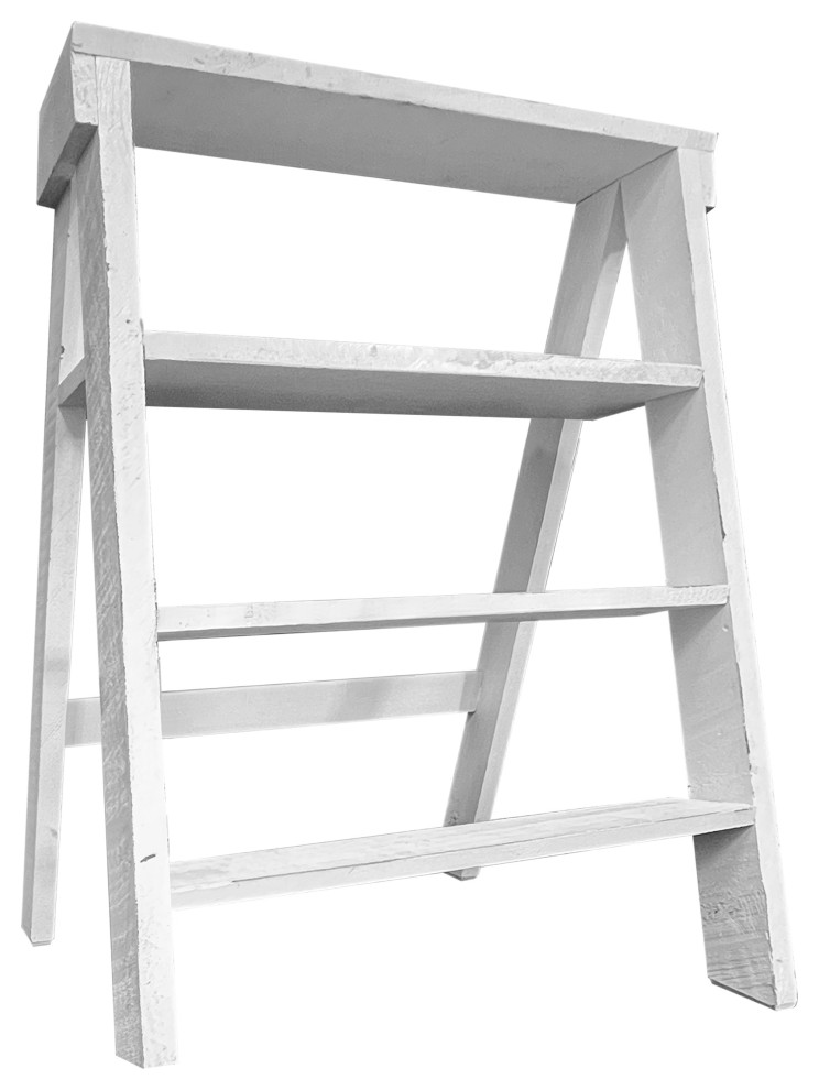 Benzara UPT 248007 27 quotPinewood Ladder Bookcase  Open Shelves  White   Farmhouse   Bookcases   by Uber Bazaar  Houzz