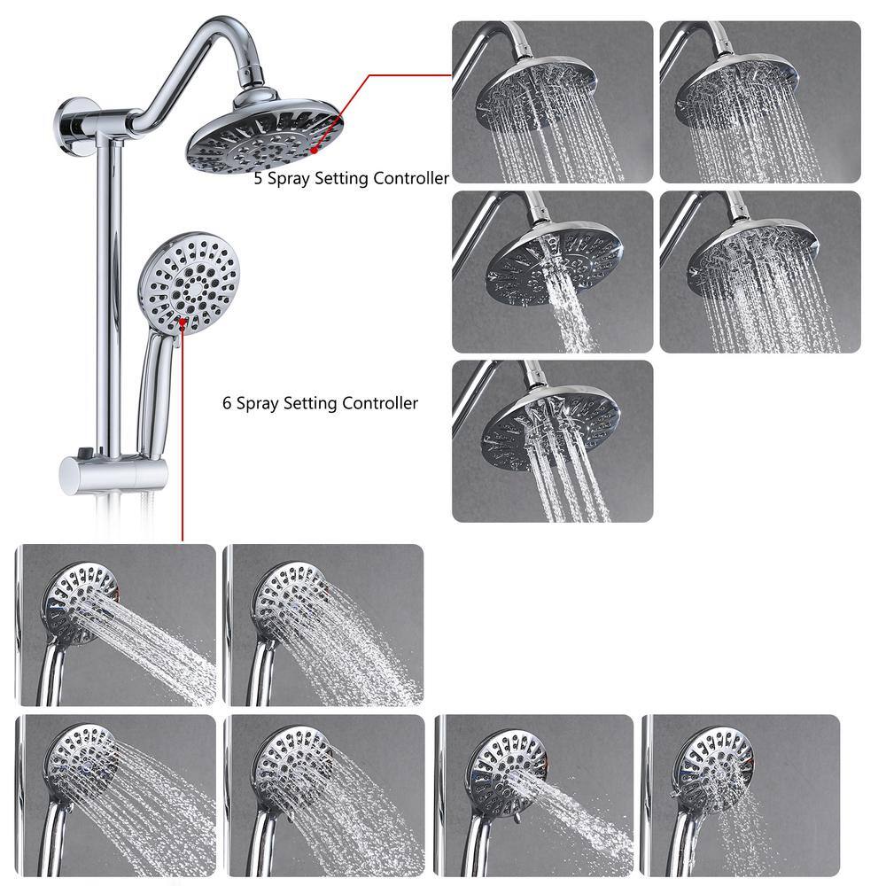 YASINU 6-Spray Multifunction Wall Bar Round Rain Shower Faucet Kit with Handheld Shower in Chrome YNAE132CH