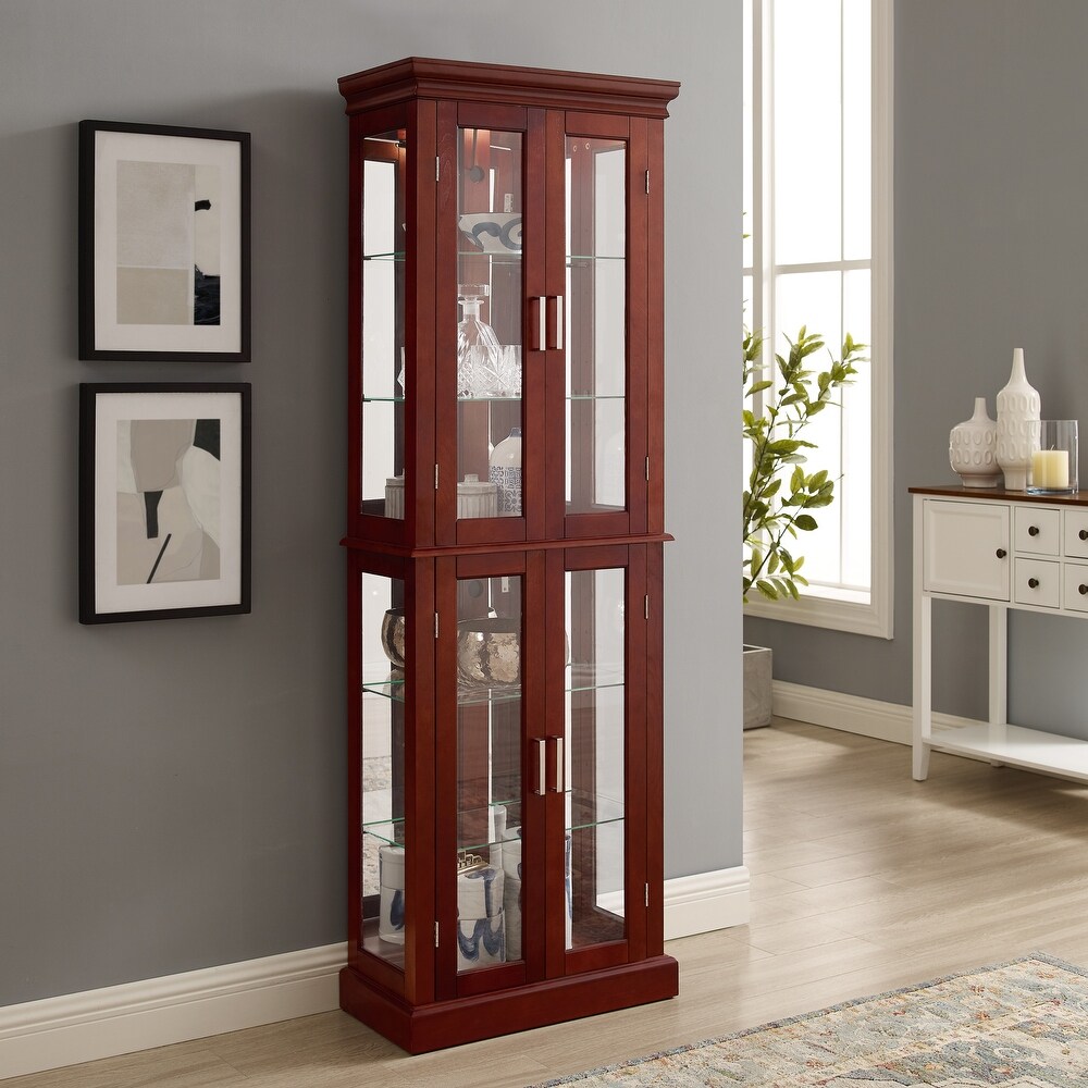 Curio Diapaly Cabinet with Adjustable Shelves and Mirrored Back Panel