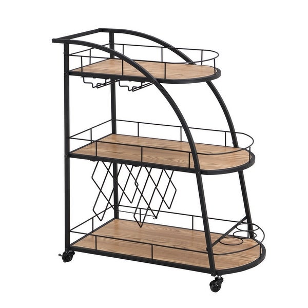 3 Tier Bar Cart Serving Cart with Wine Rack on Wheels for Dining Room