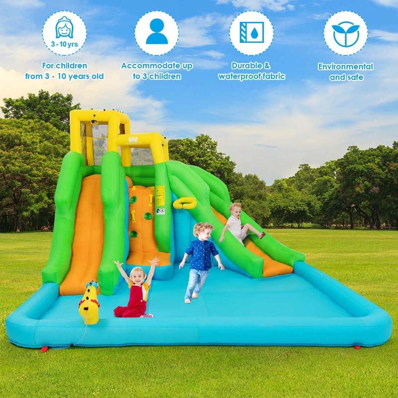 6-in-1 Dual Water Slide Kids Inflatable Bounce House Giant Water Park with Climbing Wall, Splash Pool, Water Cannon