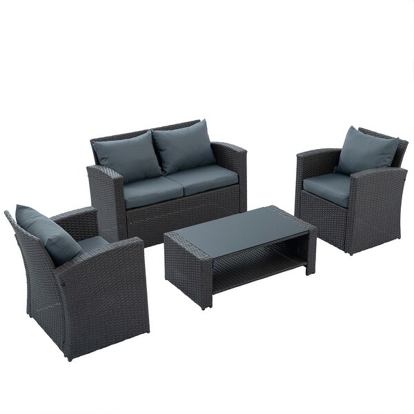 4Piece Dark Gray Wicker Patio Set