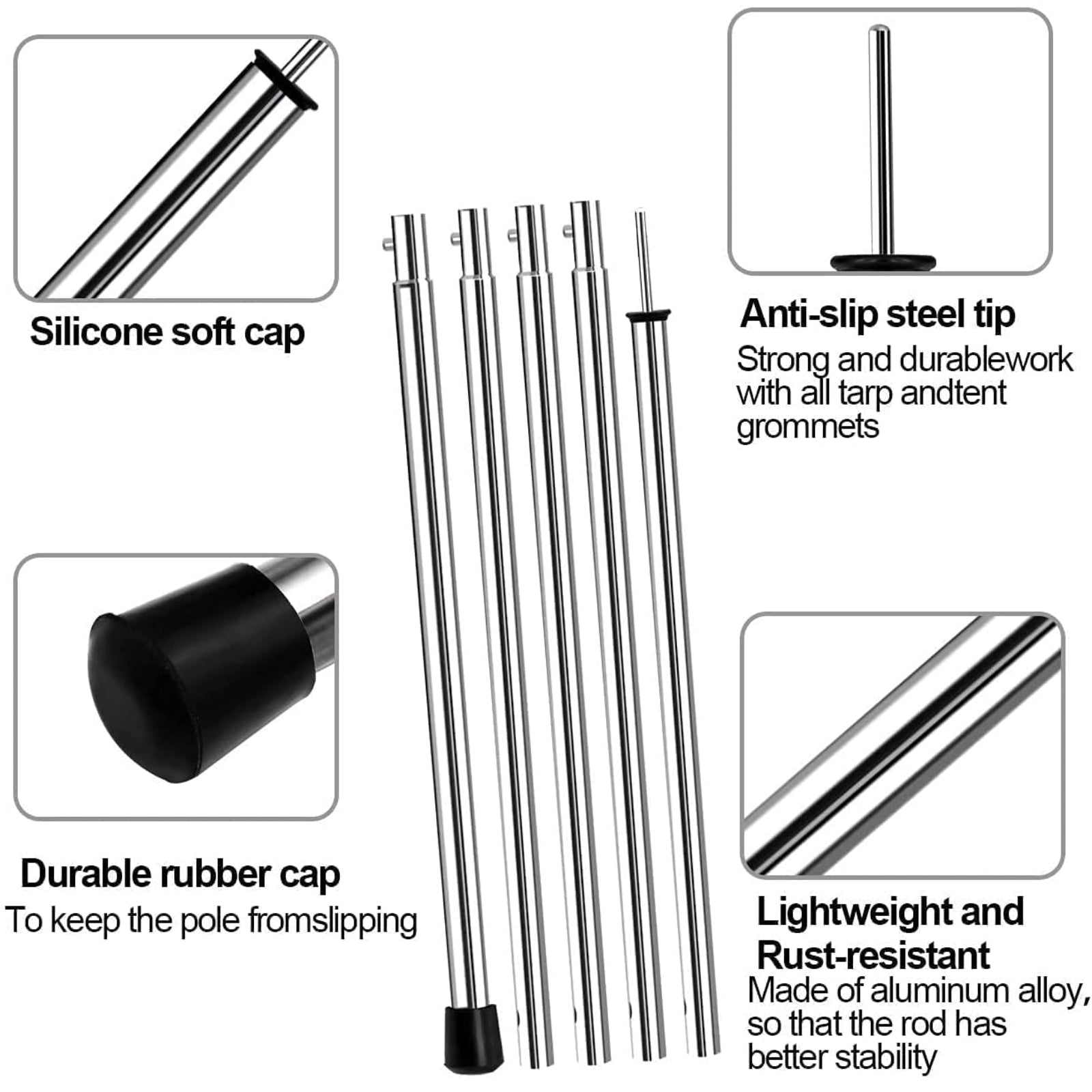 SAN LIKE Telescoping Tarp Poles Adjustable Tent Poles for Tarp Canopy Poles for Camping Canopy Awning Shelter Backpacking Hiking - (Adjustable Length - Steel Increase Thinckness)