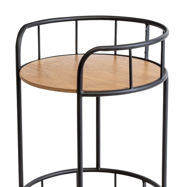 Natural/Black Steel and MDF 2-Tier Rolling Side Table