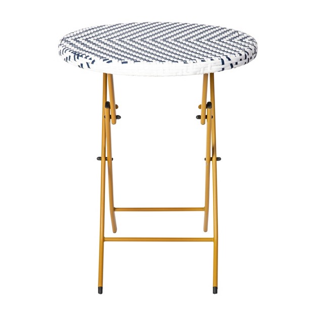 Flash Furniture Rouen Three Piece Folding French Bistro Set In Pe Rattan With Metal Frames For Indoor And Outdoor Use