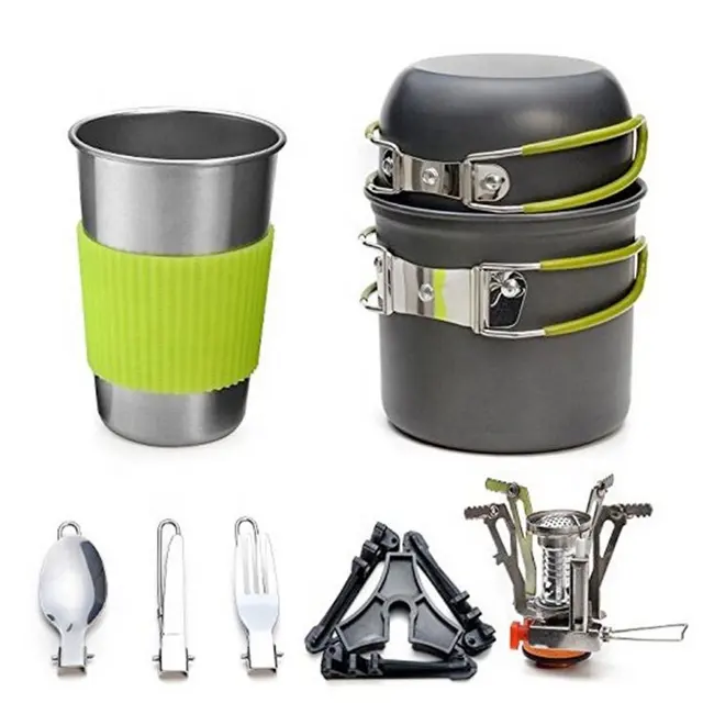 Realsin Portable Outdoor Cook set Hard Aluminium Picnic Camping Cookware Sets with Stove