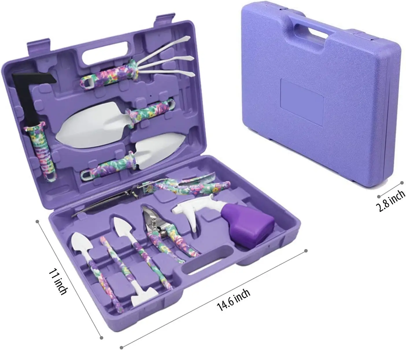 Wholesales Portable Gardening Tool Set with Plastic Tool Storage Box Purple 10 Pieces Garden Hand Tools Cutting Branches Gifts