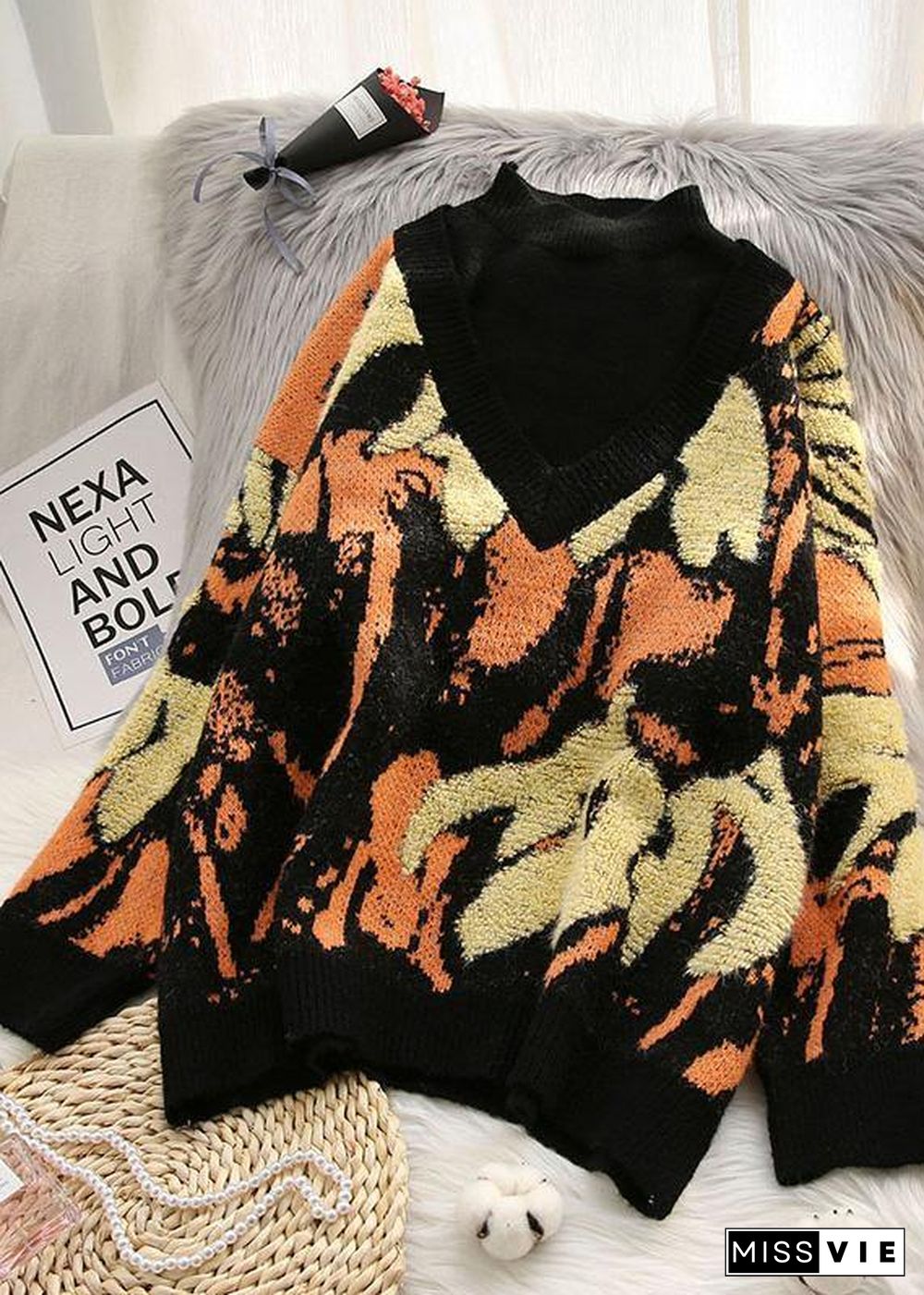 Vintage spring prints sweaters plus size half high neck knit blouse