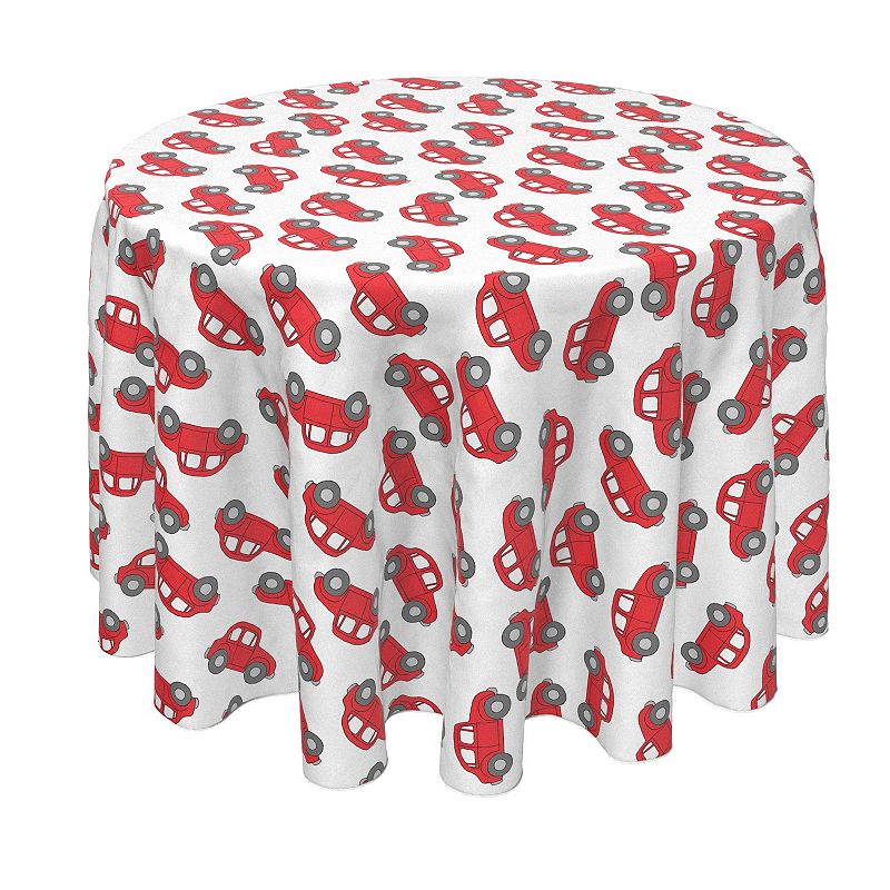 Round Tablecloth， 100% Polyester， 70 Round， Red Vintage Cars