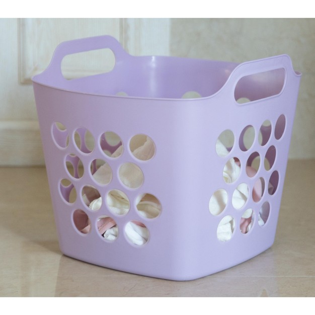 Basicwise Flexible Plastic Carry Laundry Basket Holder Square Storage Hamper With Side Handles