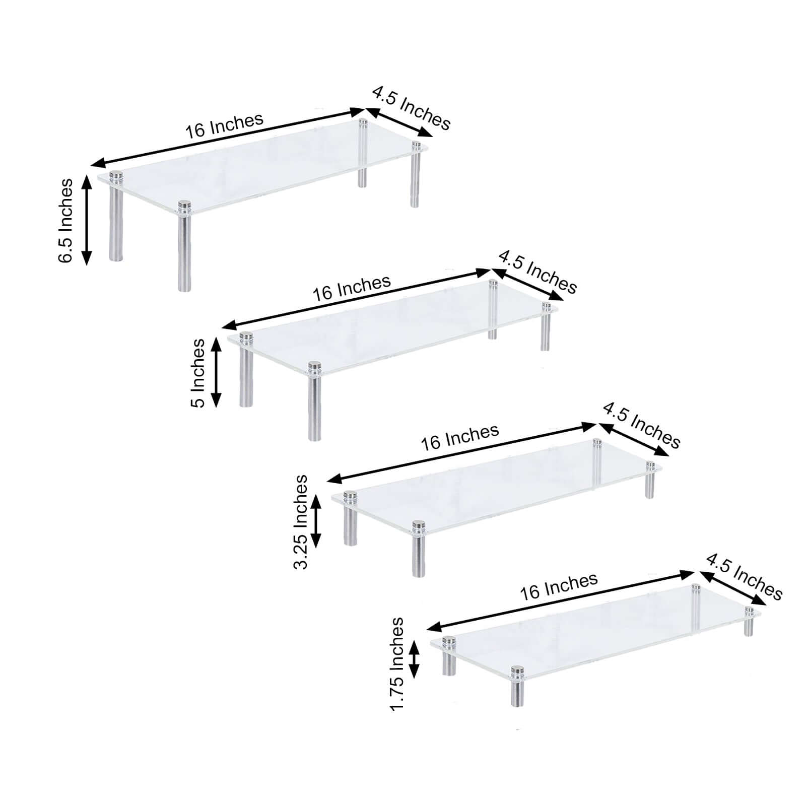 Set of 4 Clear Premium Acrylic Risers Dessert Display, Cupcake Holder Dessert Stand