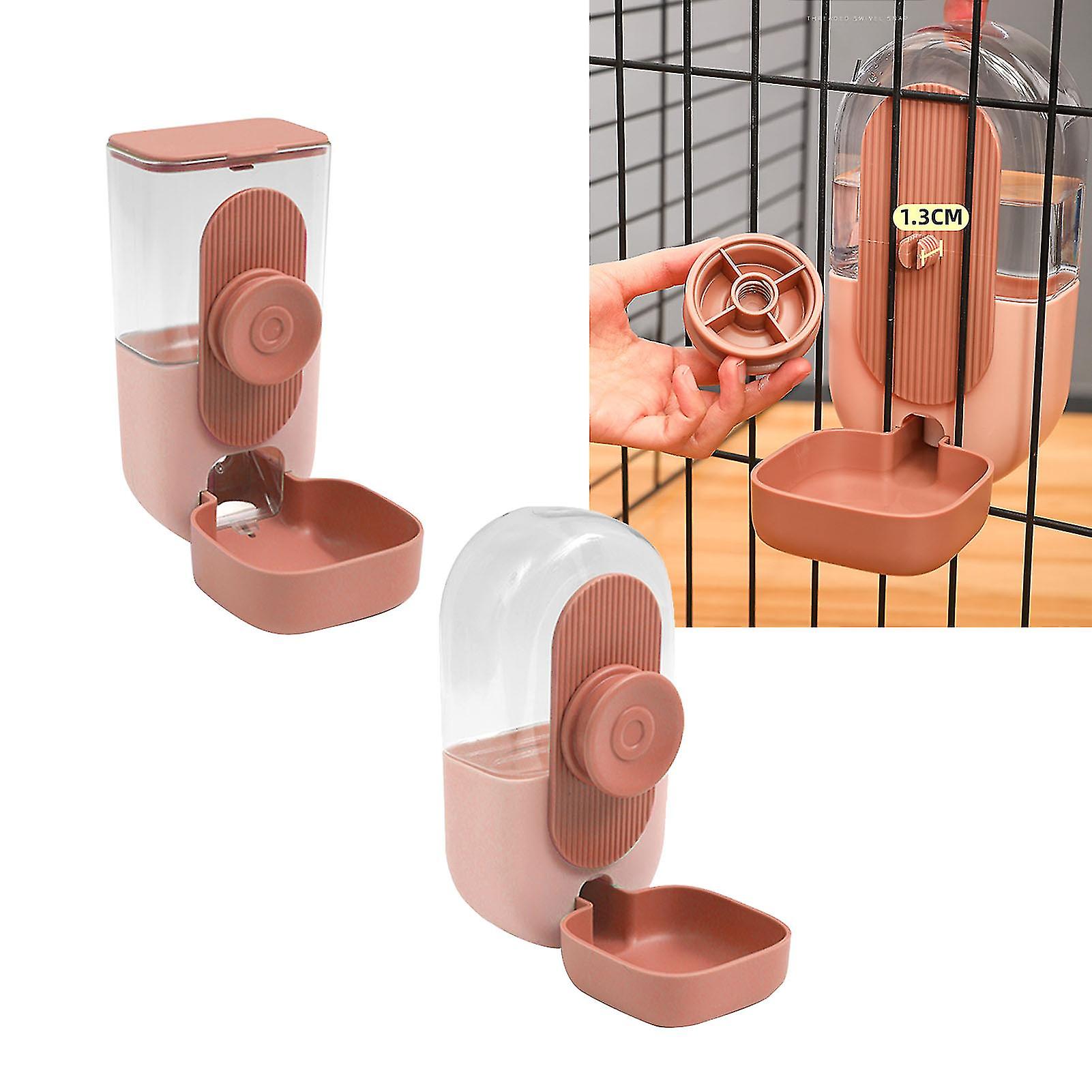 Hanging Pet Food Dispenser 75 Degrees Tilt Automatic Easy Installation Cat Food Water Feeder for Cage Feeding Indoor Pink